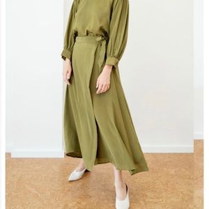 Olive Silk Wrap Skirt